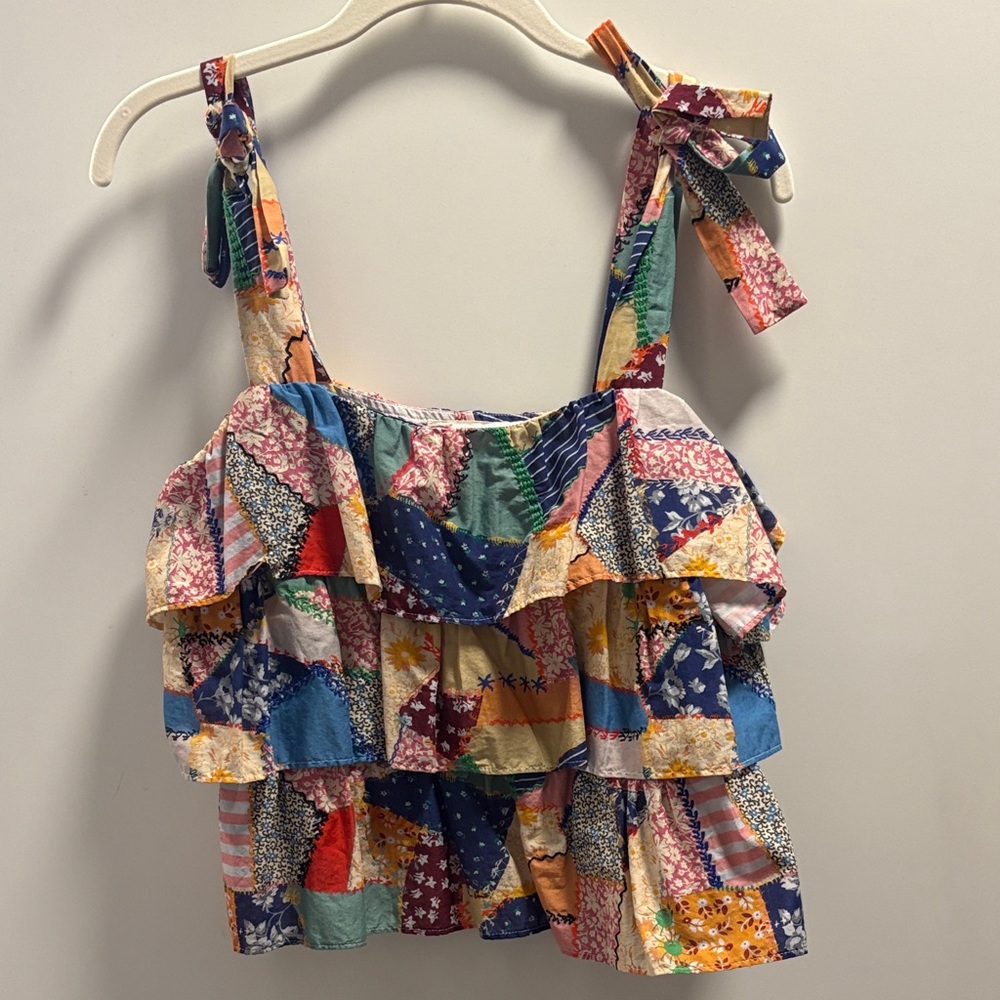 Sézane Patchwork Ruffle Tank Top